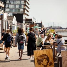 Locals on the promenade at Aarhus Ø